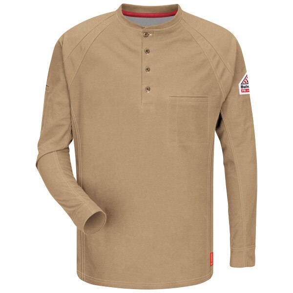 iQ Flame Resistant Long Sleeve Henley Shirt in Khaki